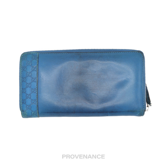 🔴 Gucci Long Zip Wallet - Blue MicroGuccissima Leather - Picture 1 of 8